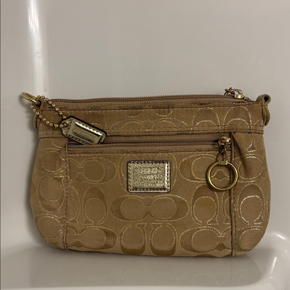 Coach Brown Signature Wristlet with Gold Accents